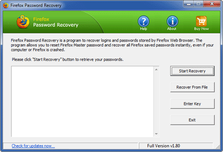 Firefox Password Recovery 1.80 software screenshot