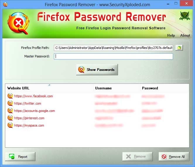 Firefox Password Remover 2.0 software screenshot