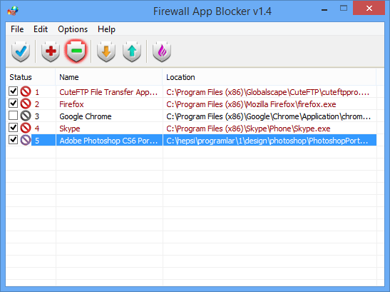 Firewall App Blocker 1.6 software screenshot