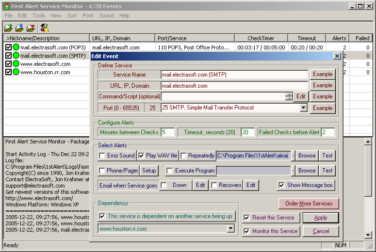 First Alert Service Monitor 14.04.01 software screenshot