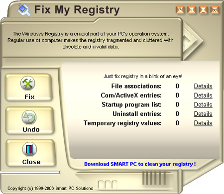 Fix My Registry 2.9 software screenshot