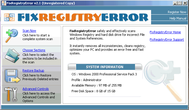 FixRegistryError 1.5 software screenshot