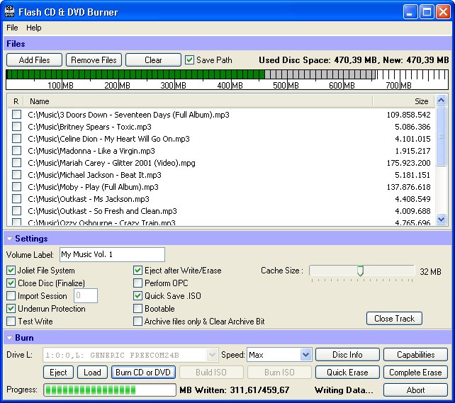 Flash CD & DVD Burner 1.6.5 software screenshot
