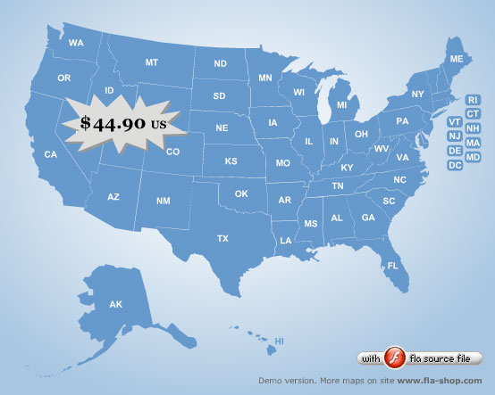 Flash Map US States Silver (with FLA source) 1.5 software screenshot