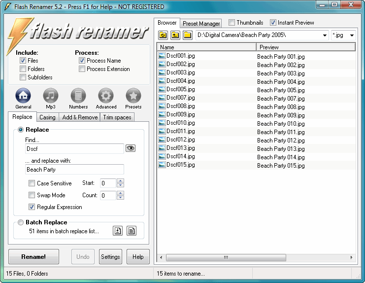 Flash Renamer 6.58.151 software screenshot