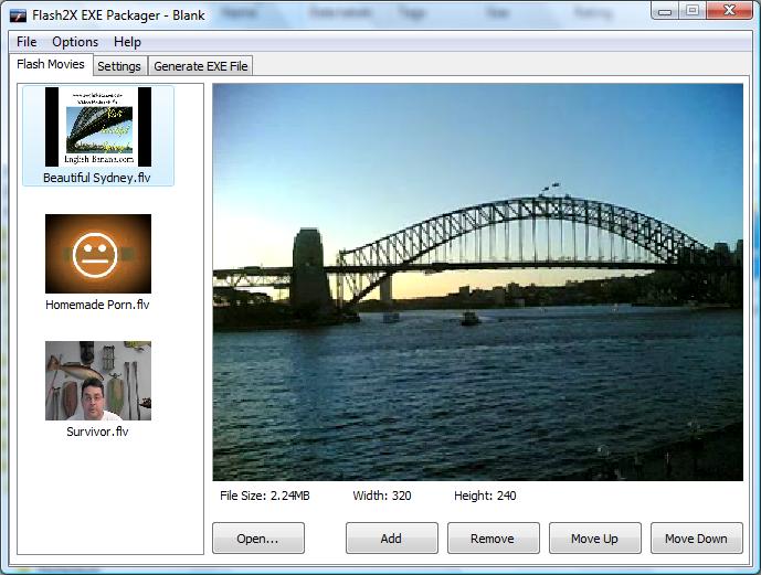 Flash2X EXE Packager 3.0.1 software screenshot