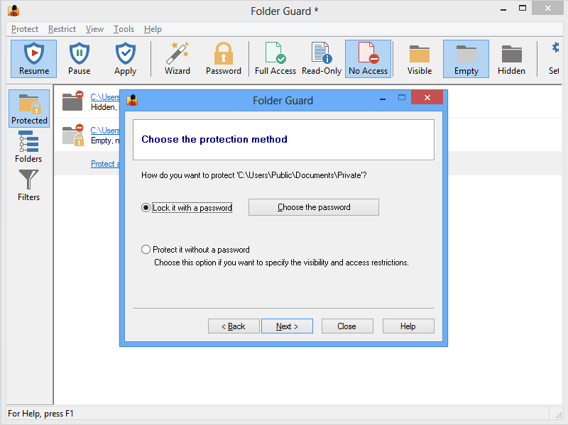 Folder Guard 10.4 software screenshot