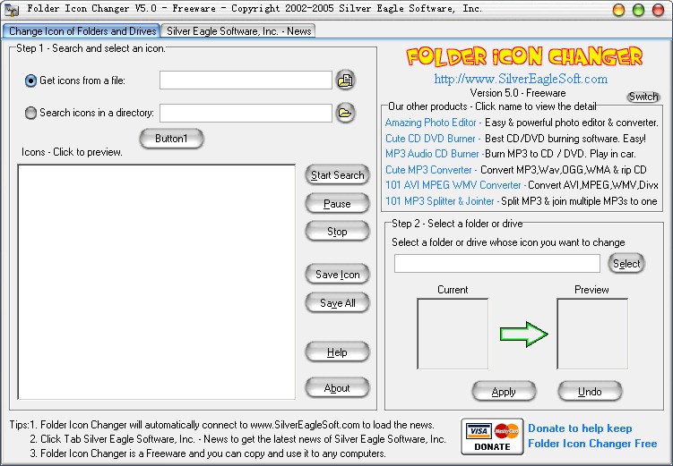 Folder Icon Changer 5.3 software screenshot