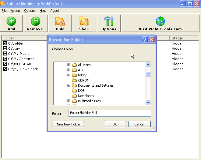 Folder Lock / Lock Folder 1.0 software screenshot