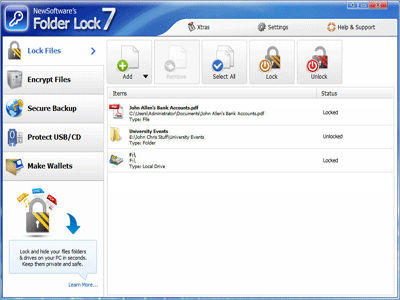 Folder Lock 7.7.0 software screenshot
