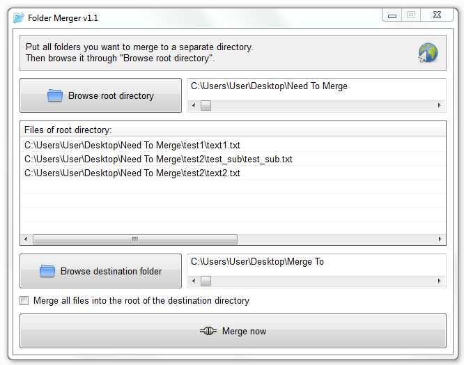 Folder Merger 1.5 software screenshot