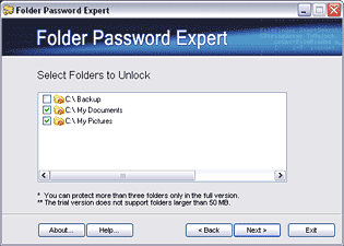 Folder Password Expert 2.1 software screenshot