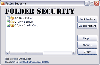 Folder Security 2.6 2.6 software screenshot