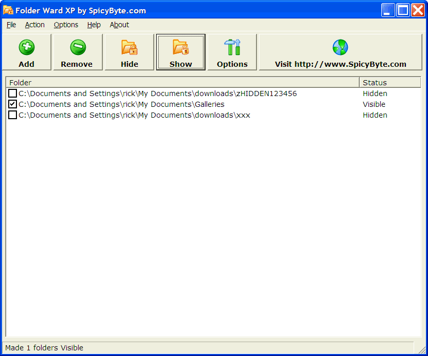 Folder Ward XP 1.2 software screenshot