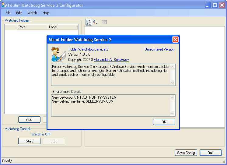 Folder Watchdog Service 2 1.6.8.0 software screenshot