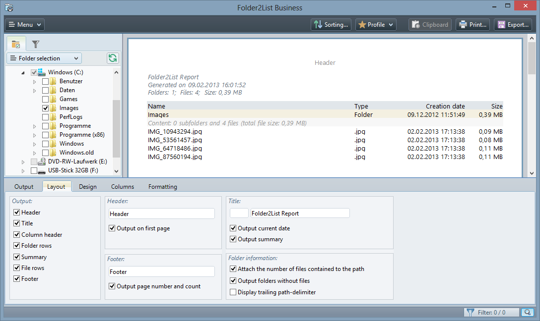 Folder2List 3.10.0 software screenshot