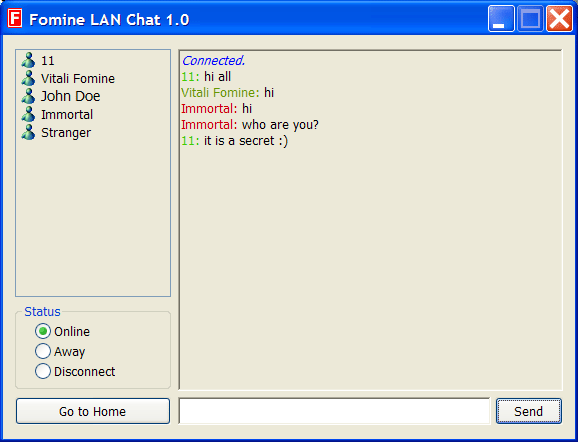 Fomine LAN Chat 1.2 software screenshot