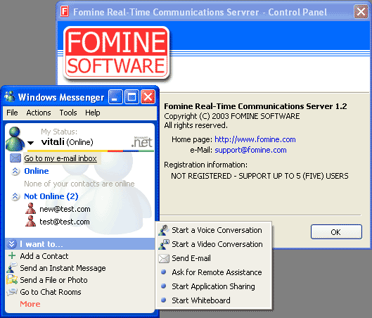 Fomine Real-Time Communications Server 1.5 software screenshot