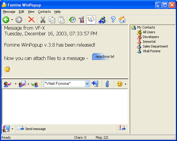 Fomine WinPopup 3.8 software screenshot