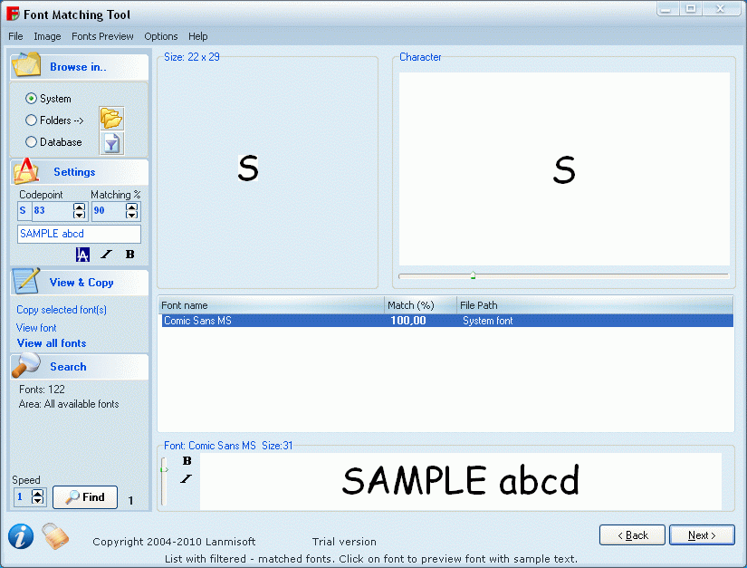 Font Matching Tool 2.0.1 software screenshot