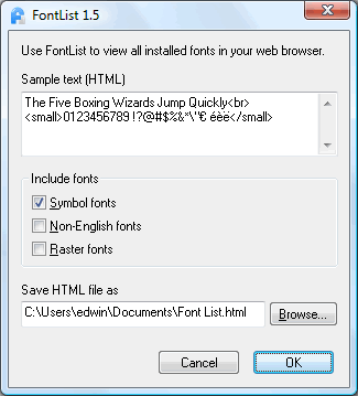 FontList 1.6 software screenshot