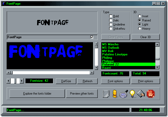 FontPage 3.0.2 software screenshot