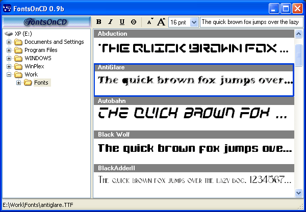 FontsOnCD 0.9b software screenshot