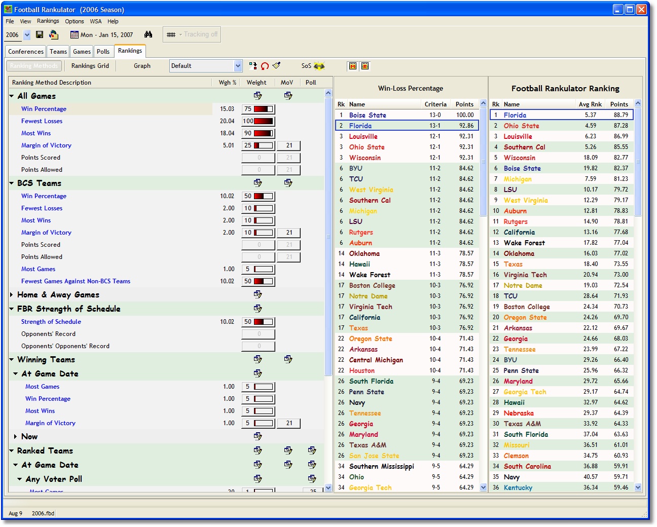 Football Rankulator 3.2.1.351 software screenshot