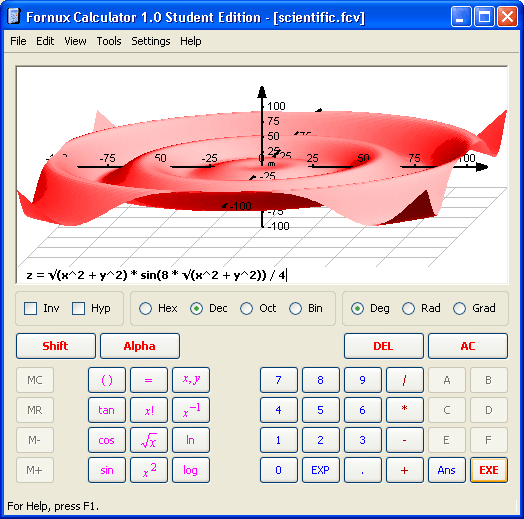 Fornux Calculator Student Edition 1.0 software screenshot