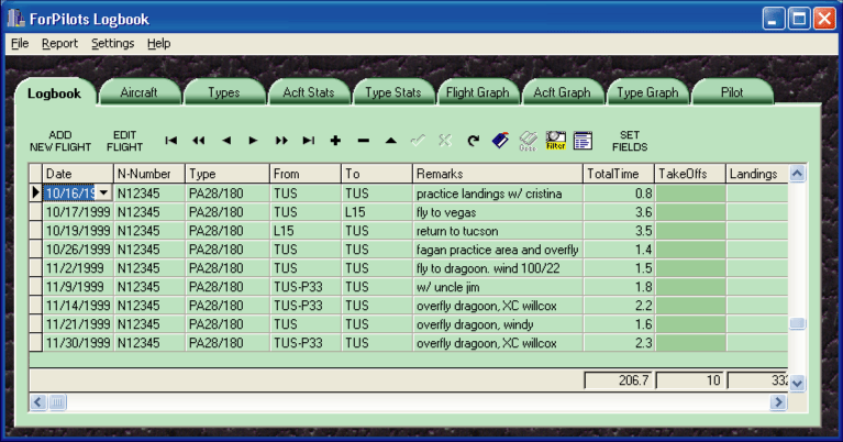 Forpilots Logbook 2.1 software screenshot