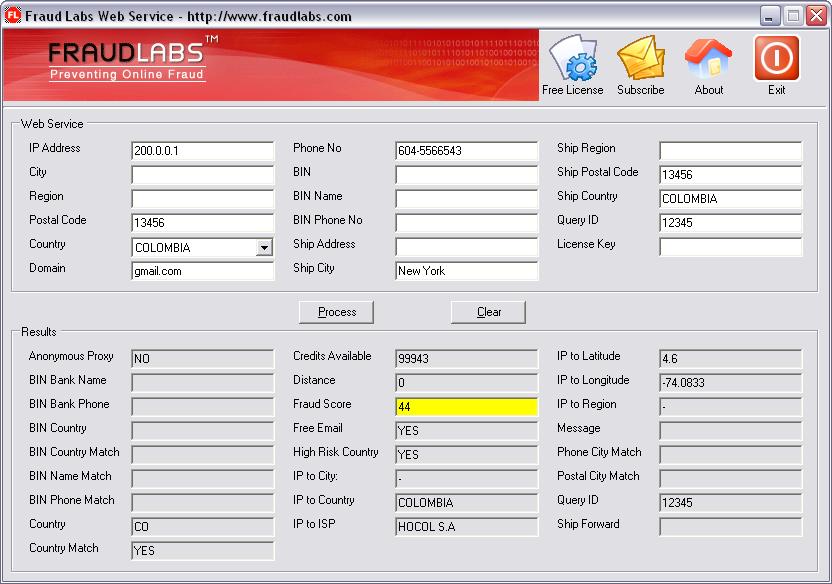 FraudLabs Credit Card Fraud Detection (Desktop Application) 2.0 software screenshot