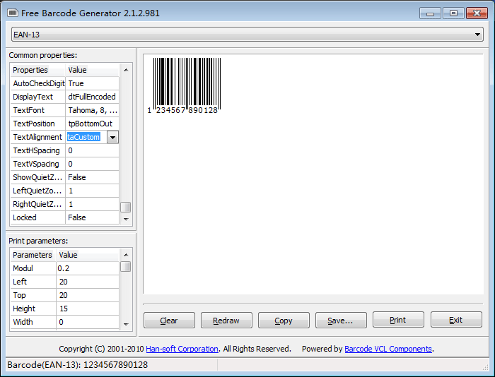 Free 1D Barcode Generator 8.0.1.2090 software screenshot