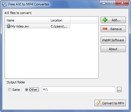 Free AVI to MP4 Converter 1.0 software screenshot