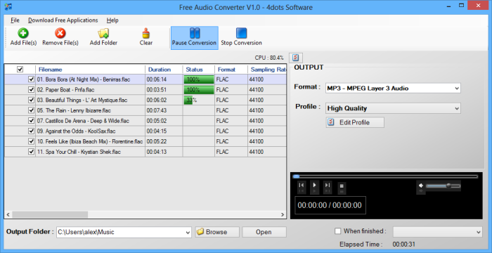 Free Audio Converter 4dots 3.1 software screenshot