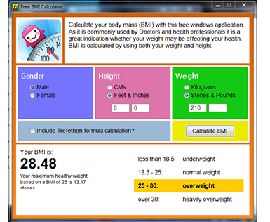 Free BMI Calculator 1.0 software screenshot