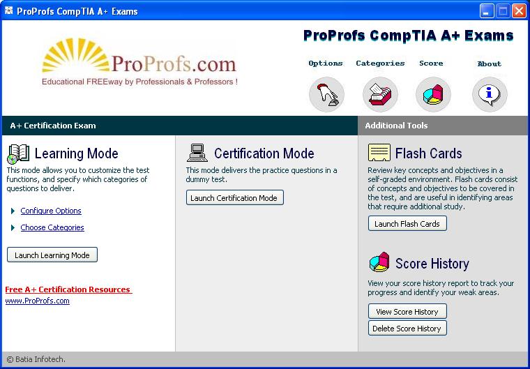 Free CompTIA A+ Practice Exams: ProProfs 2.2.1 software screenshot