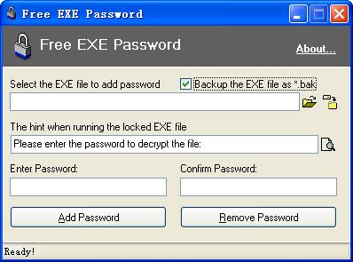 Free EXE Password 1.1.20140610 software screenshot