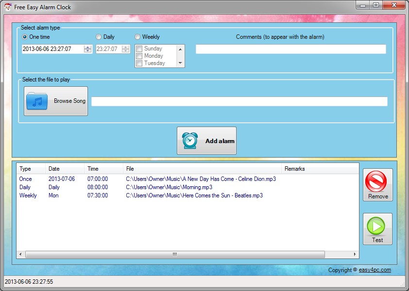 Free Easy Alarm Clock 1.0 software screenshot