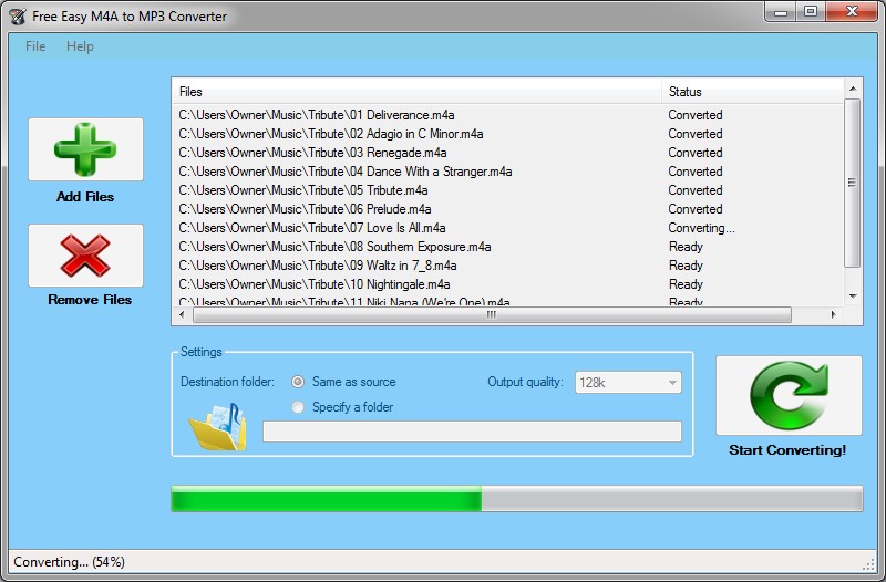 Free Easy M4A to MP3 Converter 1.0 software screenshot