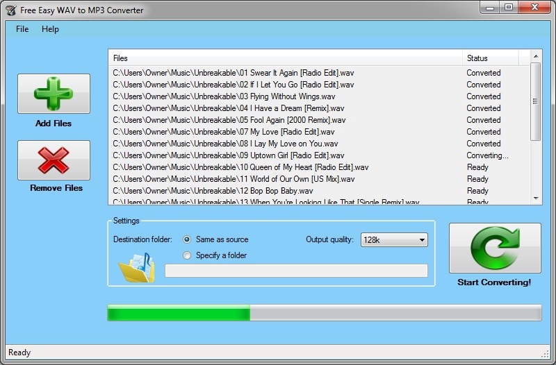 Free Easy WAV to MP3 Converter 1.0 software screenshot
