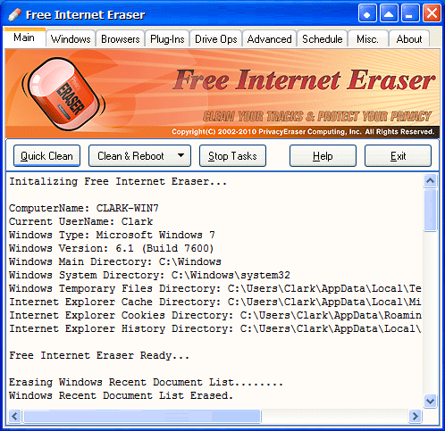 Free Internet Eraser 3.80 software screenshot