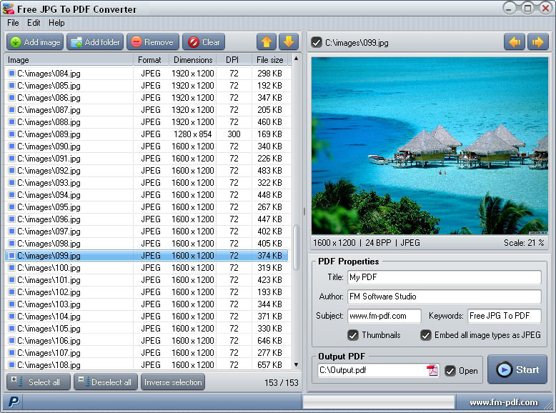 Free JPG To PDF Converter 2.52 software screenshot