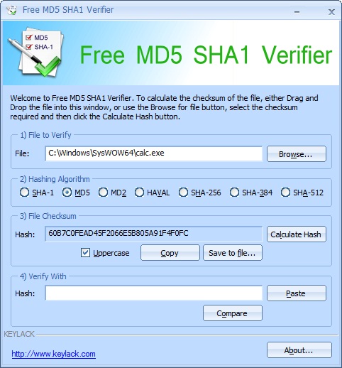 Free MD5 SHA1 Verifier 1.26.24 software screenshot