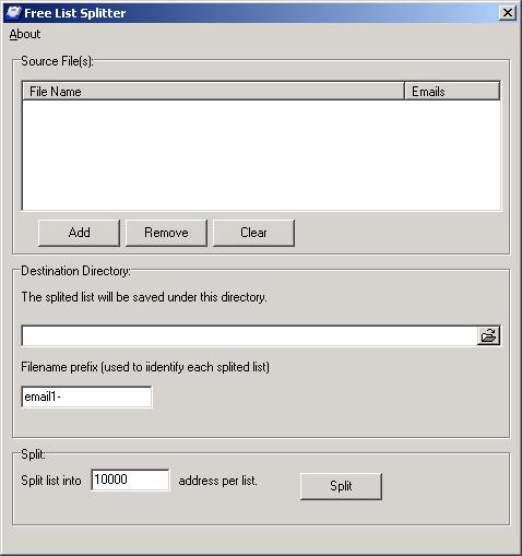 Free Mailing List Splitter 1.97 software screenshot