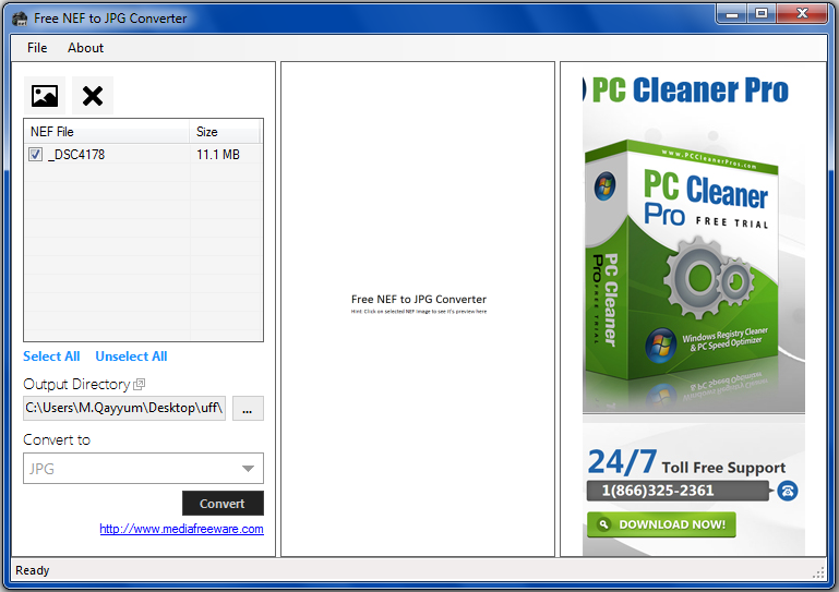 Free NEF to JPG Converter 1.0.0.0 software screenshot