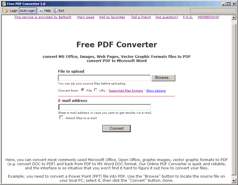 Free PDF Converter 1.1 software screenshot
