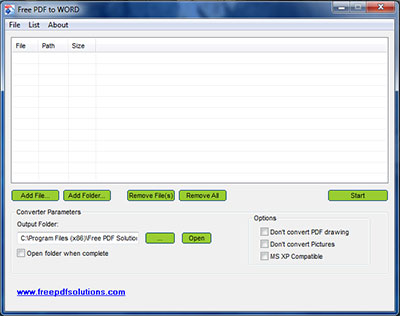 Free PDF To WORD 1.0 software screenshot