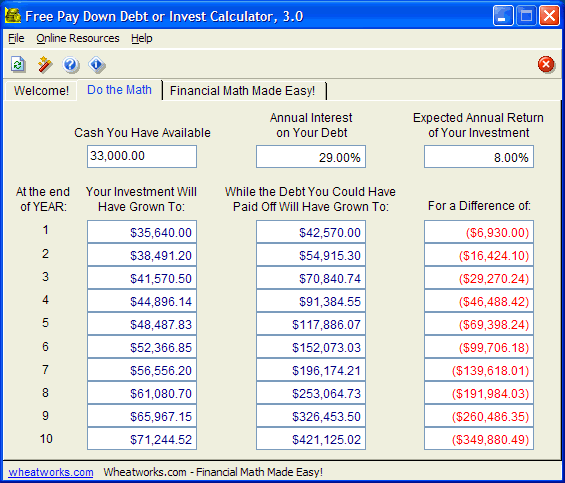 Free Pay Down Debt or Invest Calculator 4.5.1 software screenshot
