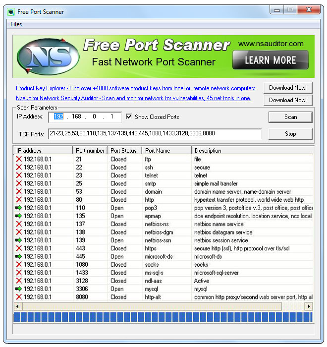 Free Port Scanner 3.4.7 software screenshot