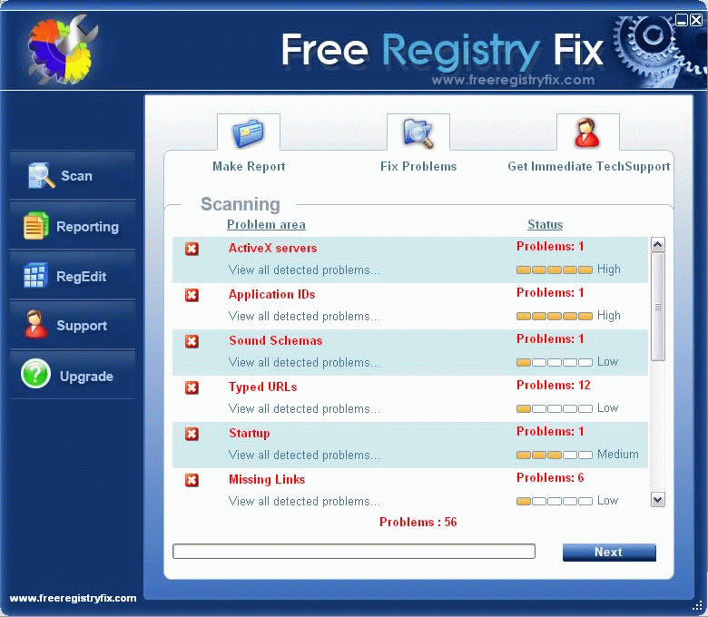 Free Registry Fixer 5.6 software screenshot